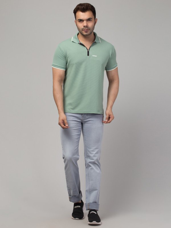 CRIMP Striped Men Polo Neck Green T-Shirt