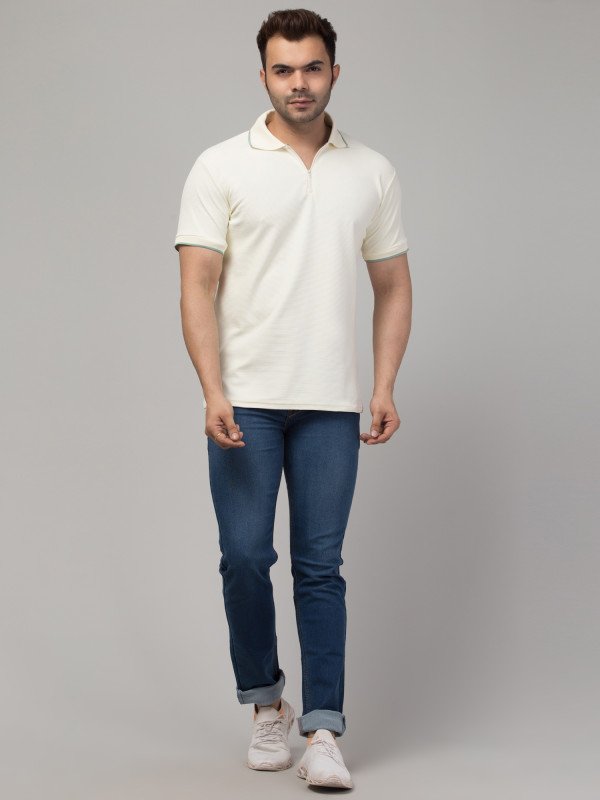 CRIMP Striped Men Polo Neck Lemon T-Shirt