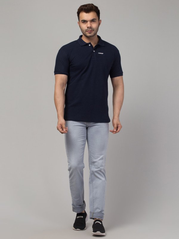 CRIMP Solid Men Polo Neck Dark Blue T-Shirt